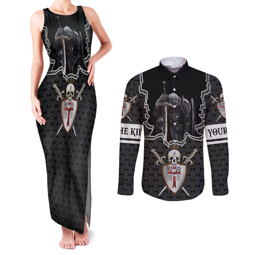 Personalised Knights Templar Warrior Skull Couples Matching Tank Maxi Dress and Long Sleeve Button Shirts - Wonder Print Shop