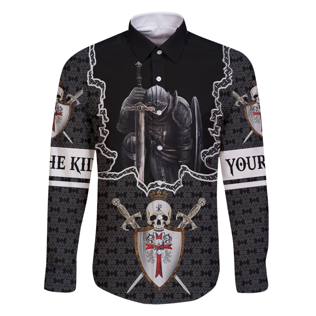 Personalised Knights Templar Warrior Skull Family Matching Long Sleeve Bodycon Dress and Hawaiian Shirt - Wonder Print Shop