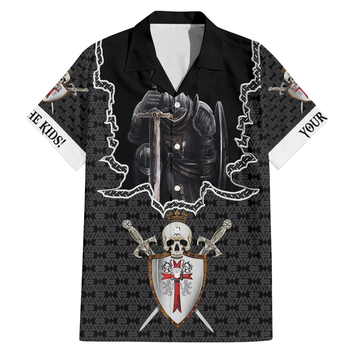 Personalised Knights Templar Warrior Skull Family Matching Mermaid Dress and Hawaiian Shirt - Wonder Print Shop