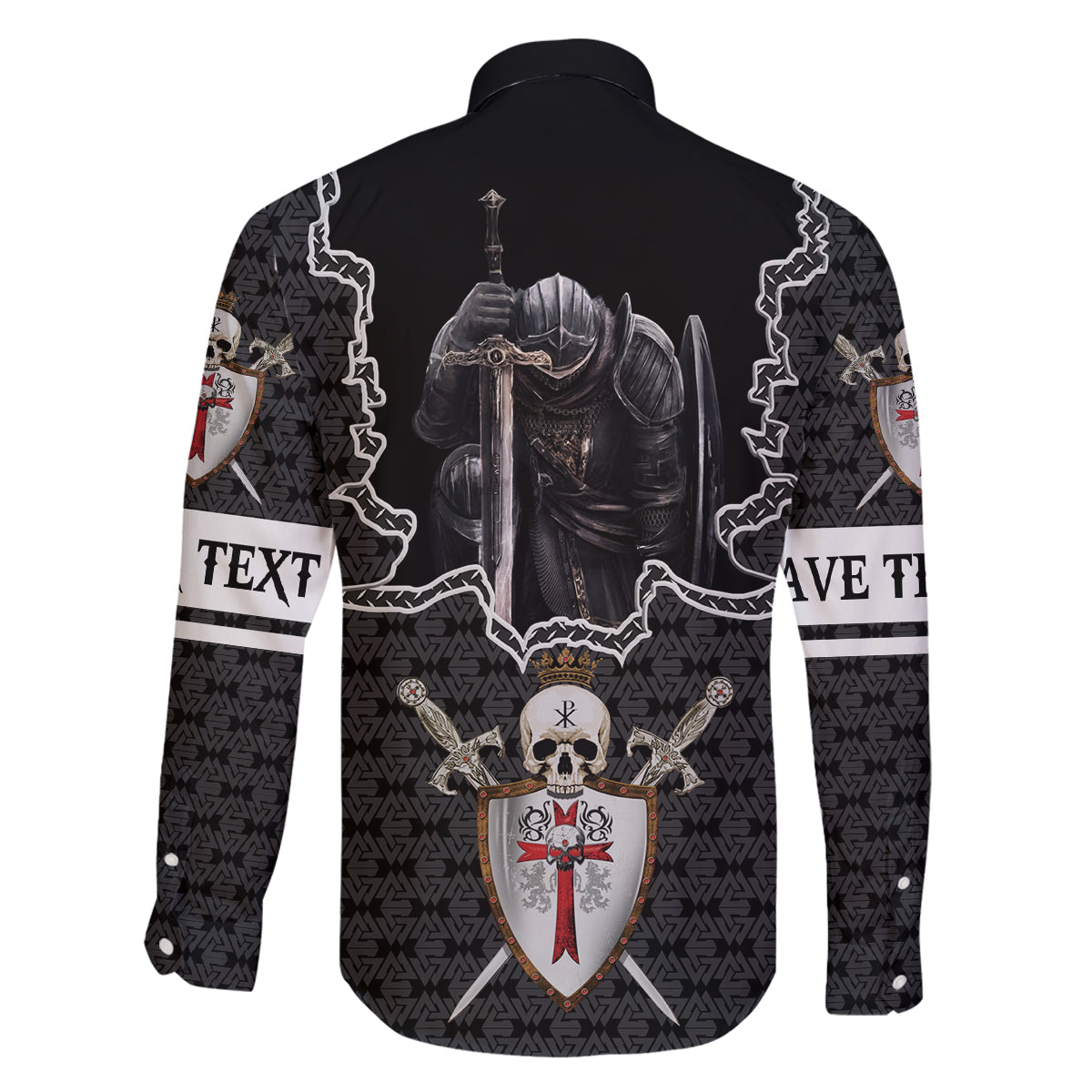 Personalised Knights Templar Warrior Skull Family Matching Off Shoulder Long Sleeve Dress and Hawaiian Shirt - Wonder Print Shop