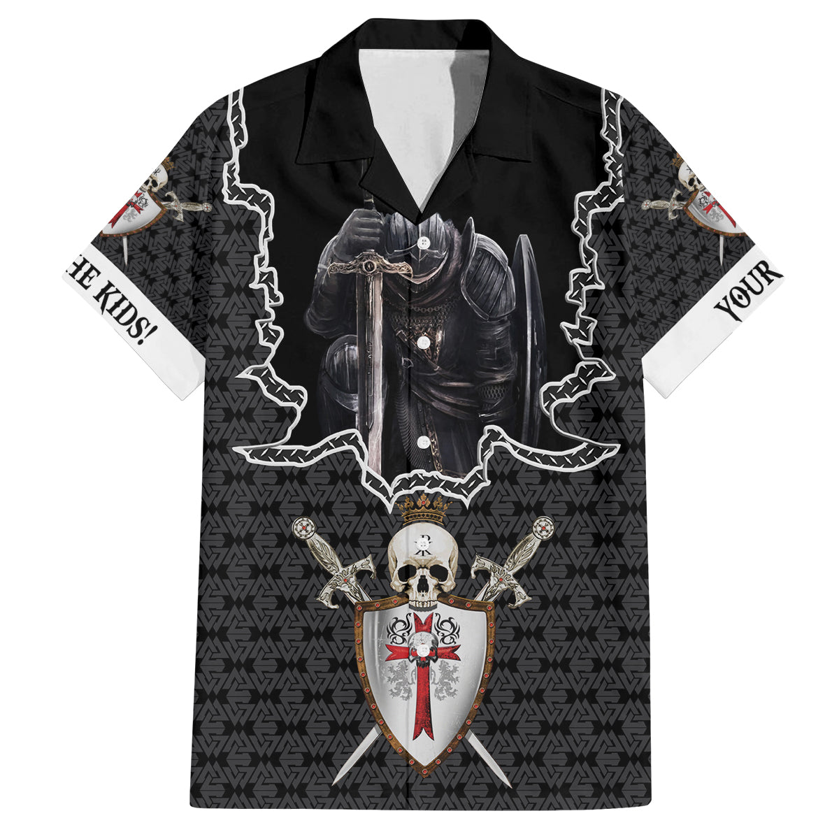 Personalised Knights Templar Warrior Skull Family Matching Off Shoulder Maxi Dress and Hawaiian Shirt - Wonder Print Shop
