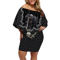 Personalised Knights Templar Warrior Skull Family Matching Off Shoulder Short Dress and Hawaiian Shirt - Wonder Print Shop