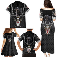 Personalised Knights Templar Warrior Skull Family Matching Puletasi Dress and Hawaiian Shirt - Wonder Print Shop