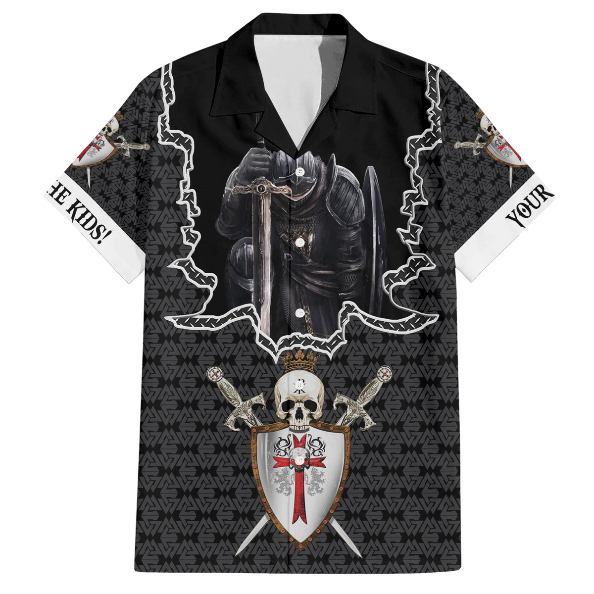 Personalised Knights Templar Warrior Skull Family Matching Short Sleeve Bodycon Dress and Hawaiian Shirt - Wonder Print Shop