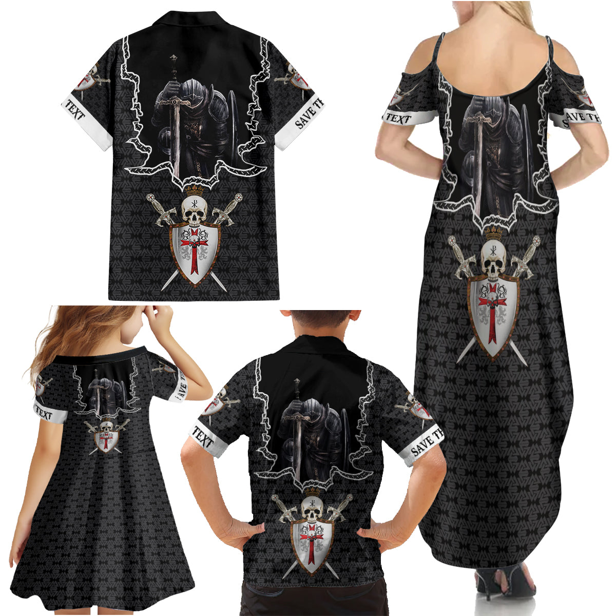 Personalised Knights Templar Warrior Skull Family Matching Summer Maxi Dress and Hawaiian Shirt - Wonder Print Shop