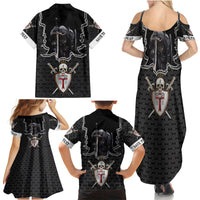 Personalised Knights Templar Warrior Skull Family Matching Summer Maxi Dress and Hawaiian Shirt - Wonder Print Shop