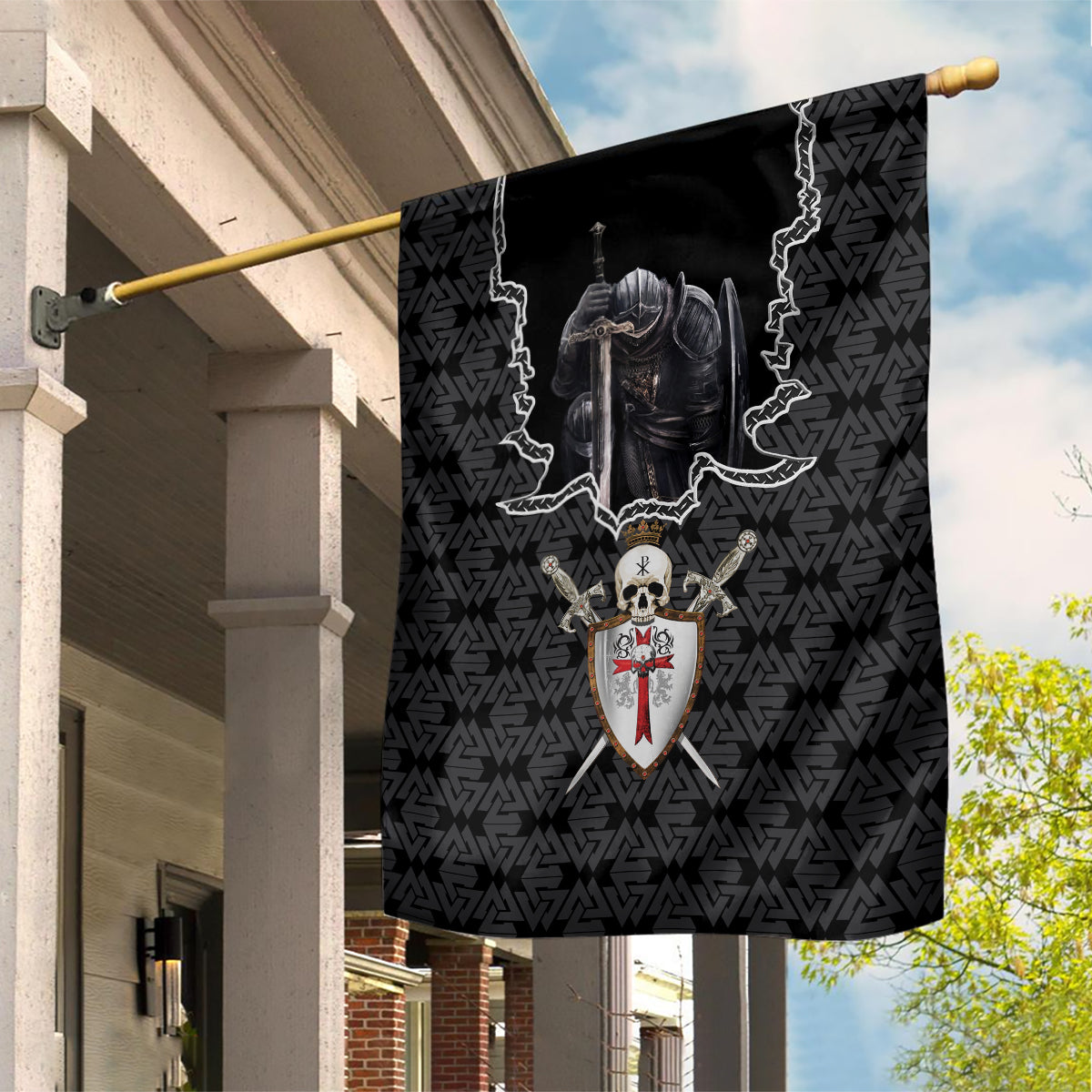 Personalised Knights Templar Warrior Skull Garden Flag - Wonder Print Shop