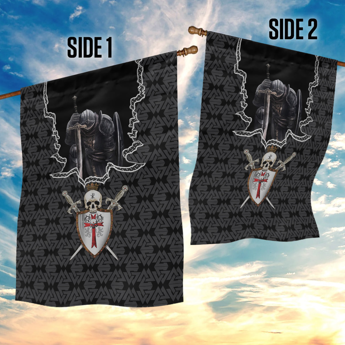 Personalised Knights Templar Warrior Skull Garden Flag - Wonder Print Shop