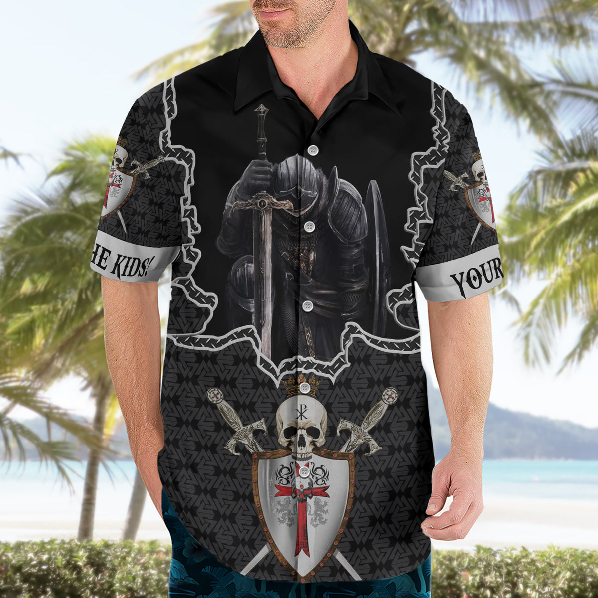 Personalised Knights Templar Warrior Skull Hawaiian Shirt - Wonder Print Shop