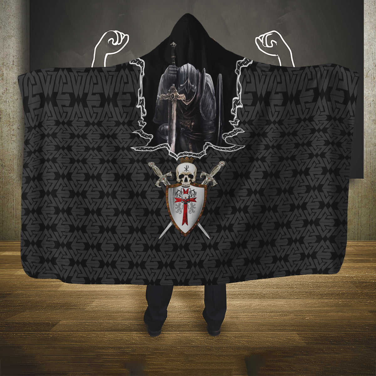 personalised-knights-templar-warrior-skull-hooded-blanket