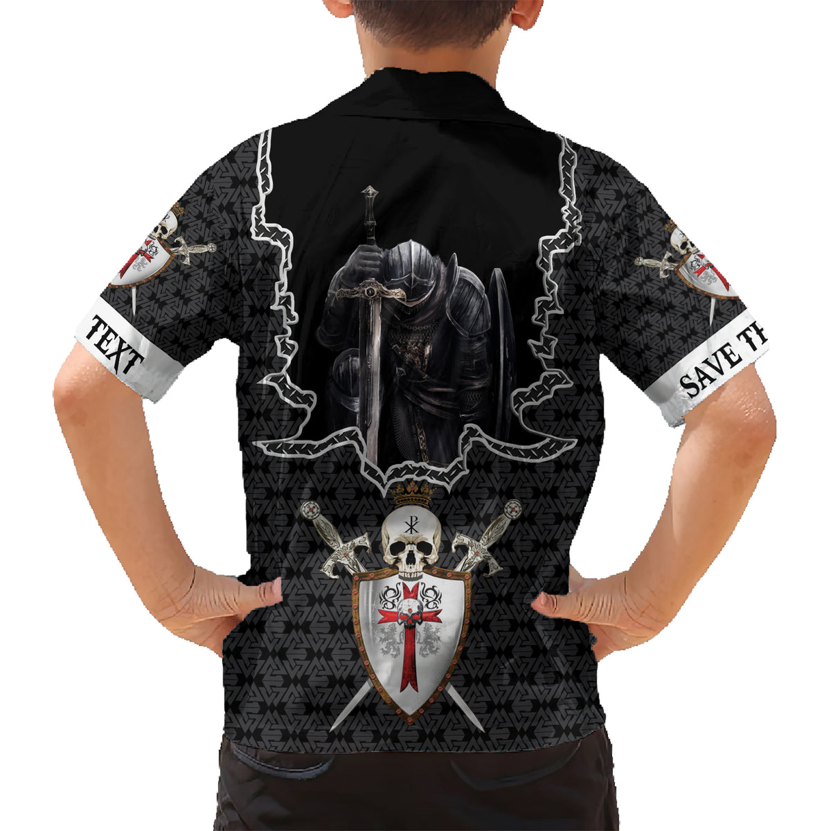 Personalised Knights Templar Warrior Skull Kid Hawaiian Shirt - Wonder Print Shop