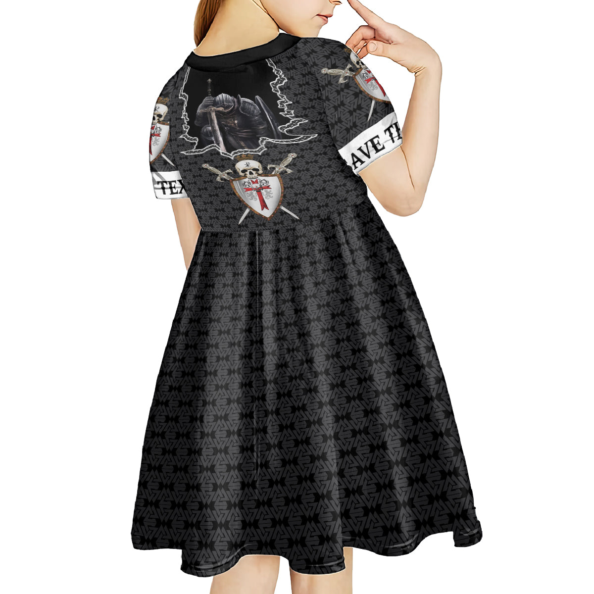 Personalised Knights Templar Warrior Skull Kid Short Sleeve Dress - Wonder Print Shop