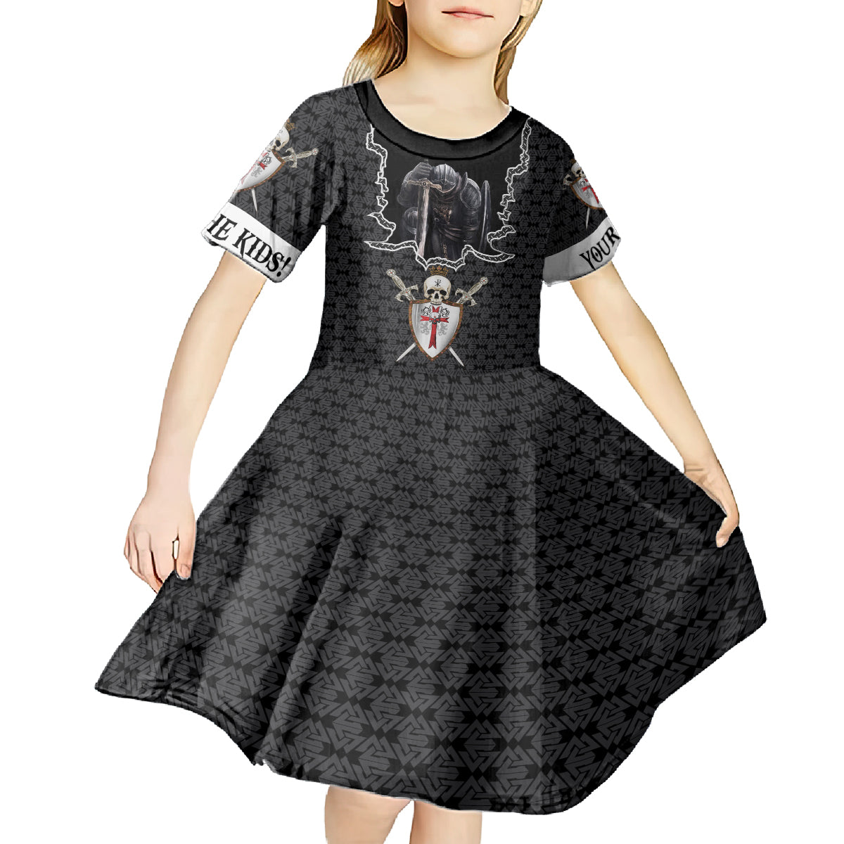 Personalised Knights Templar Warrior Skull Kid Short Sleeve Dress - Wonder Print Shop