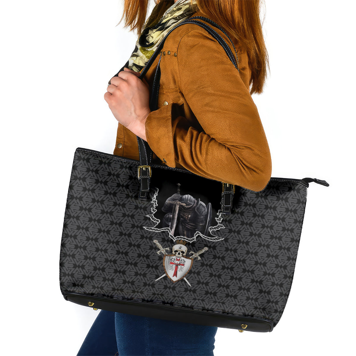 Personalised Knights Templar Warrior Skull Leather Tote Bag - Wonder Print Shop