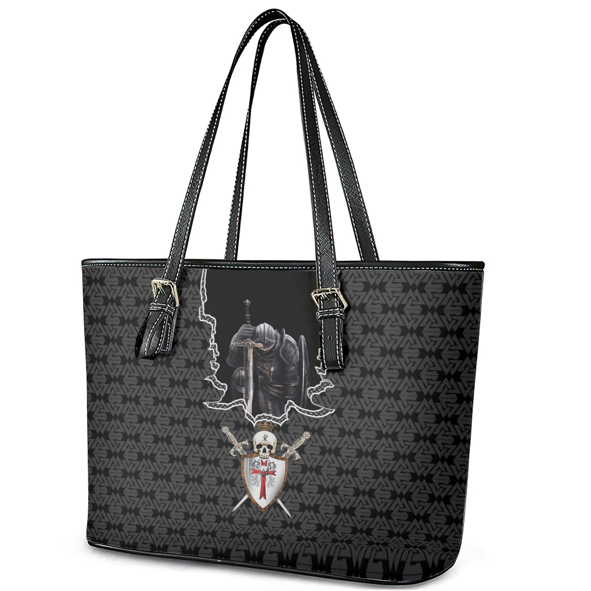 Personalised Knights Templar Warrior Skull Leather Tote Bag - Wonder Print Shop