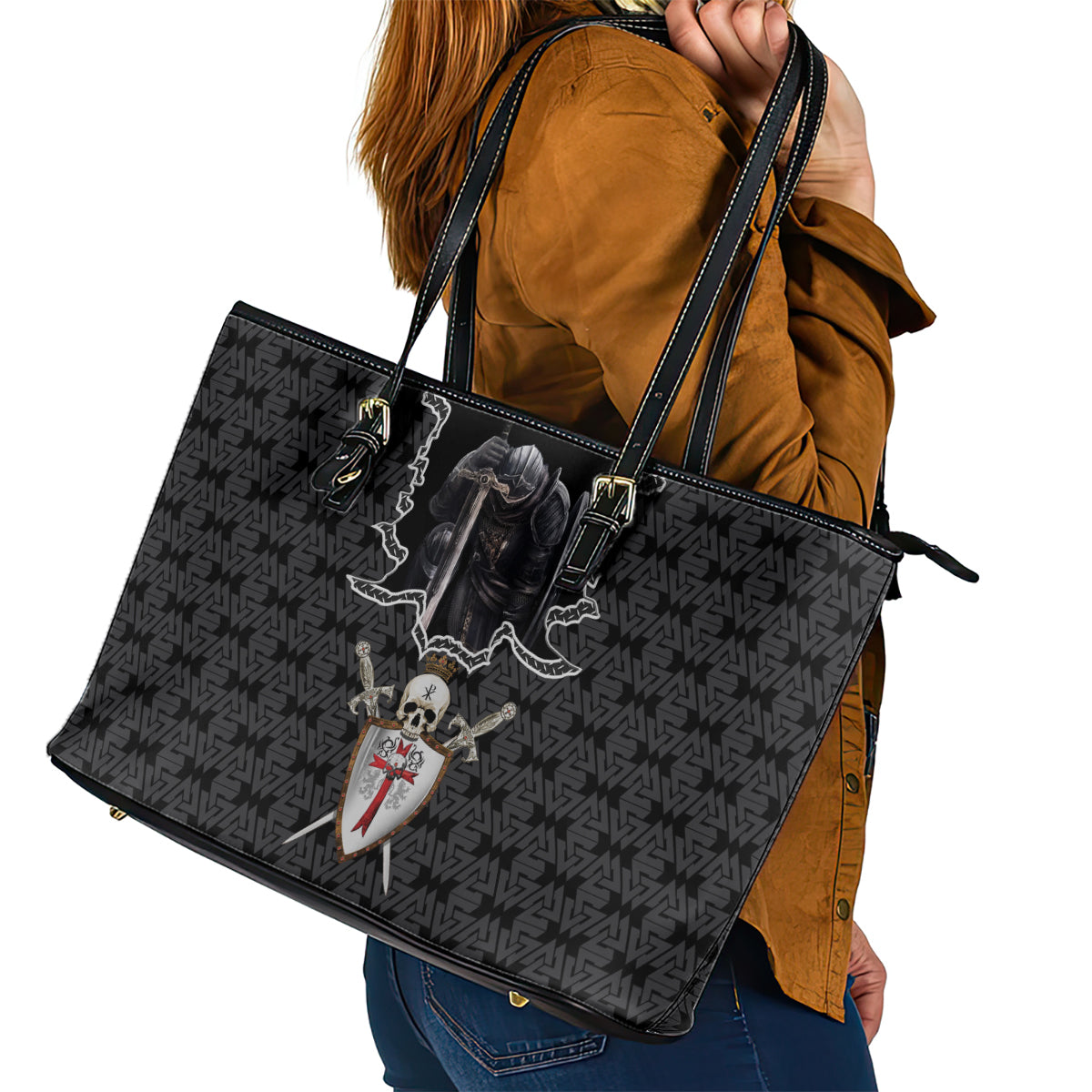 Personalised Knights Templar Warrior Skull Leather Tote Bag - Wonder Print Shop