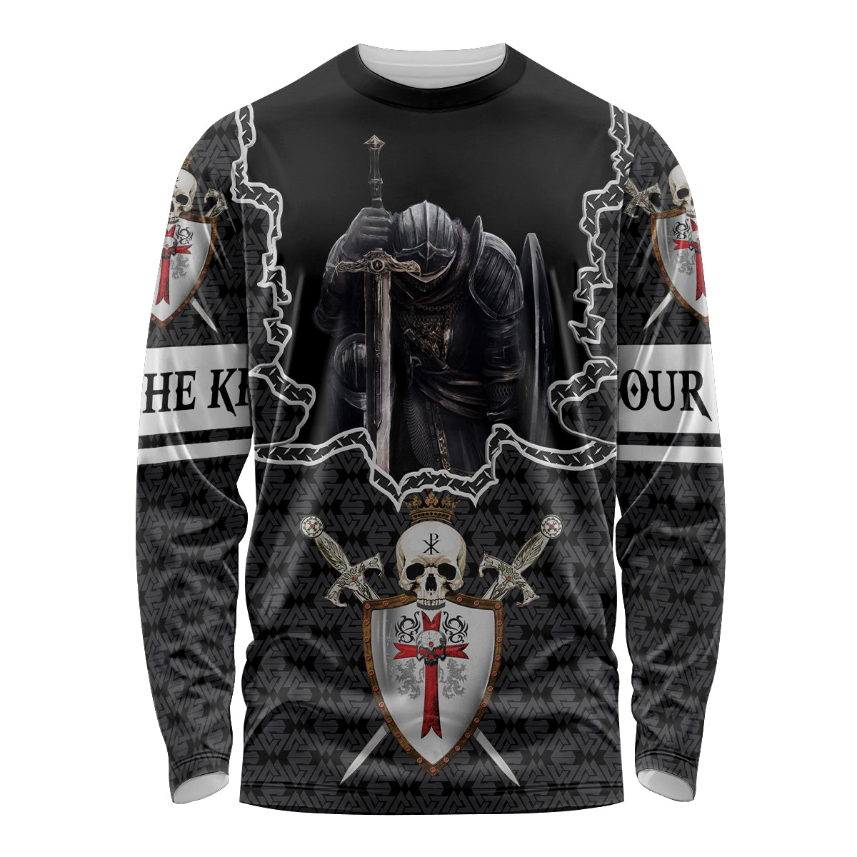 Personalised Knights Templar Warrior Skull Long Sleeve Shirt - Wonder Print Shop