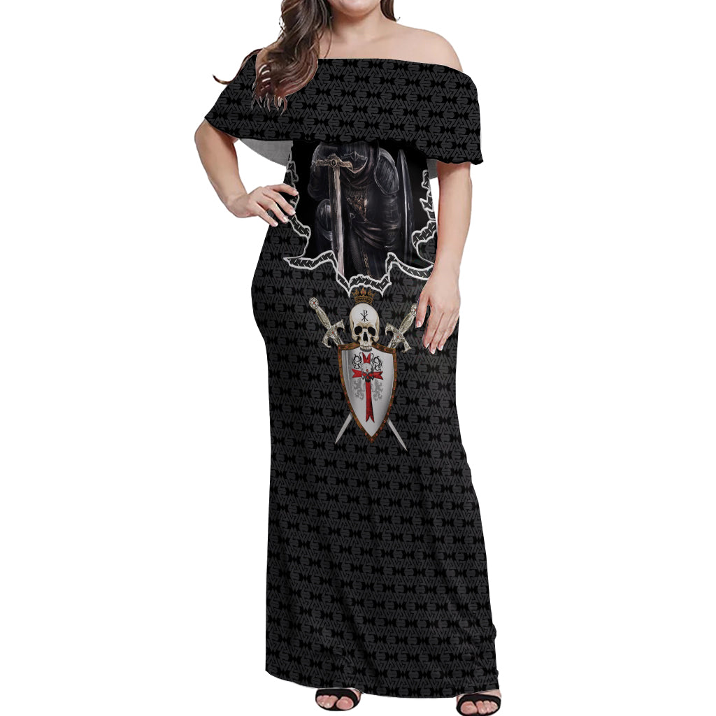 Personalised Knights Templar Warrior Skull Off Shoulder Maxi Dress - Wonder Print Shop