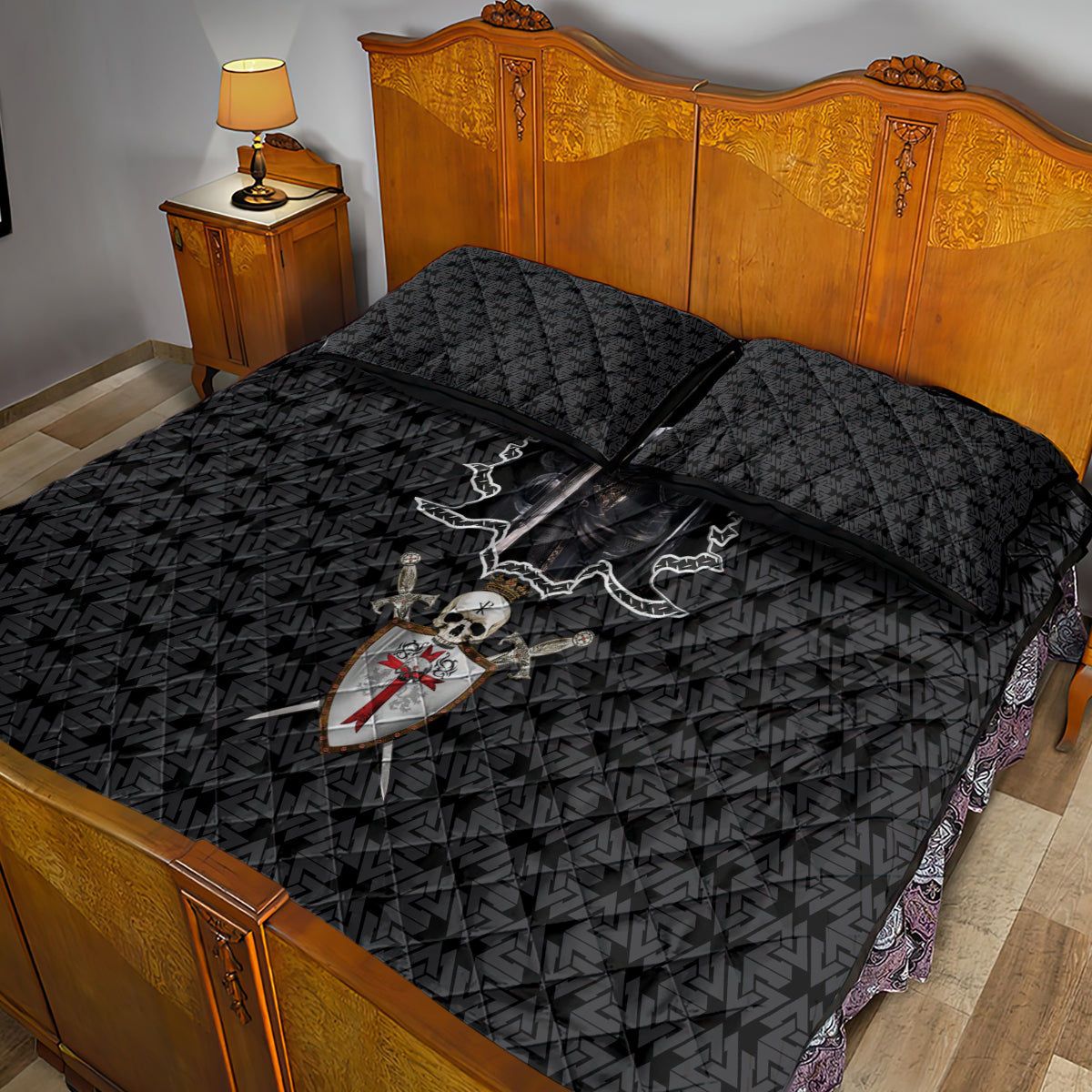 Personalised Knights Templar Warrior Skull Quilt Bed Set - Wonder Print Shop