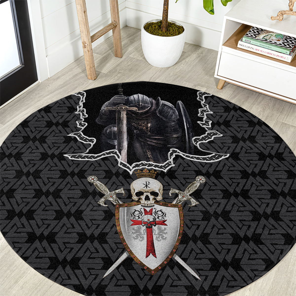 personalised-knights-templar-warrior-skull-round-carpet