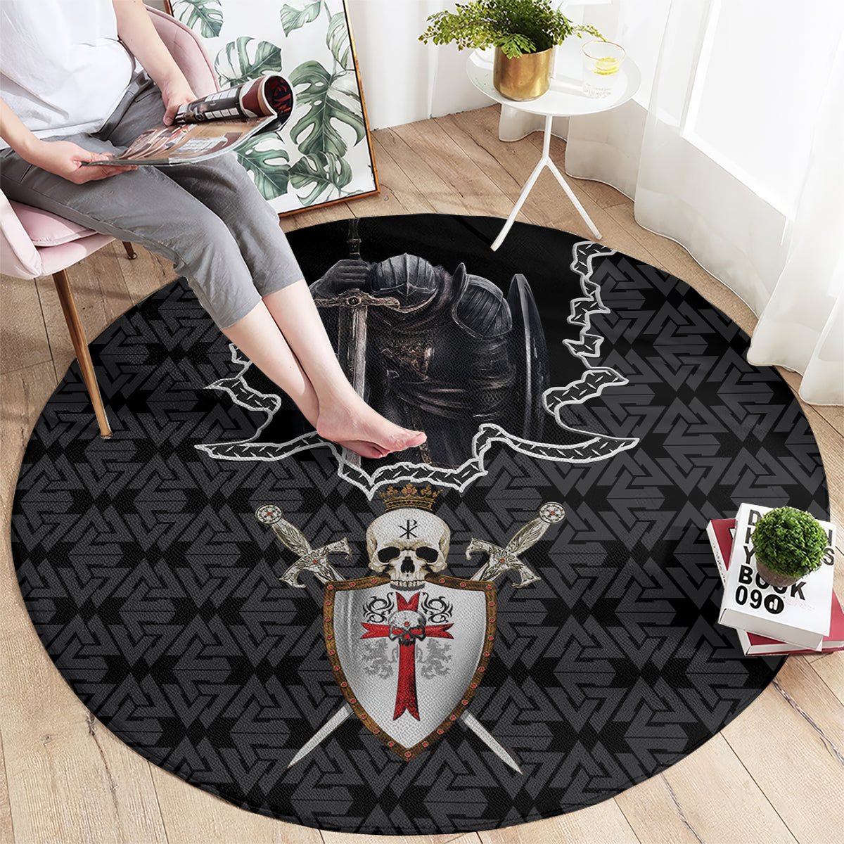 personalised-knights-templar-warrior-skull-round-carpet