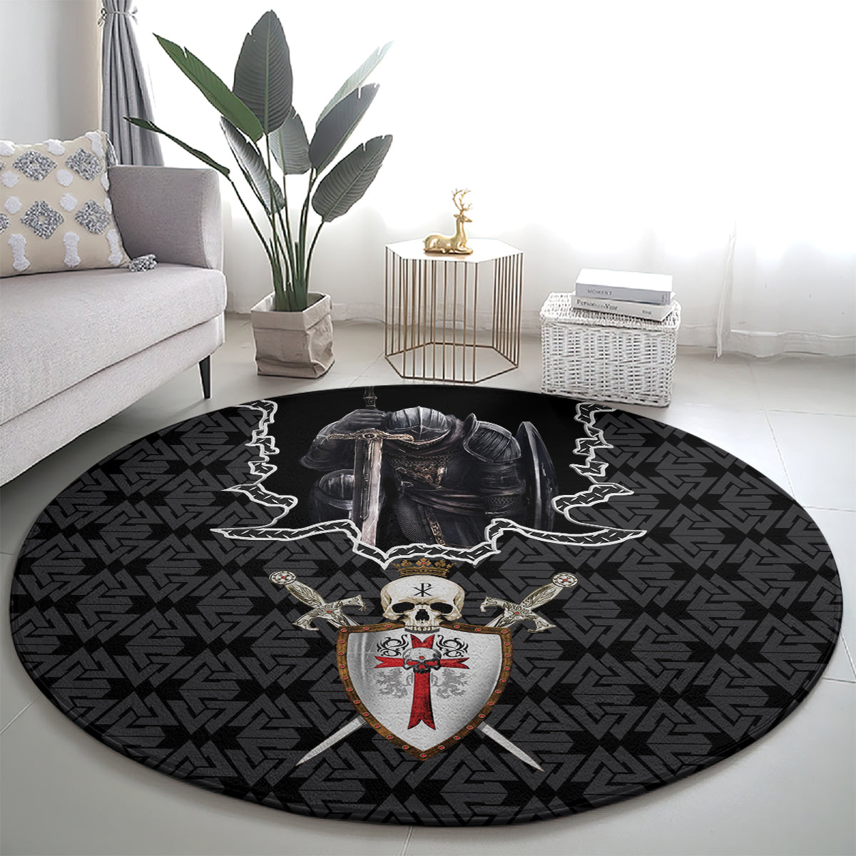 personalised-knights-templar-warrior-skull-round-carpet