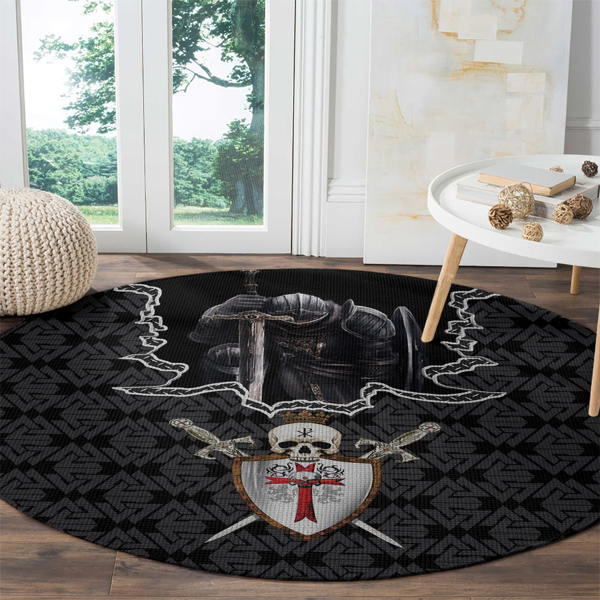 personalised-knights-templar-warrior-skull-round-carpet