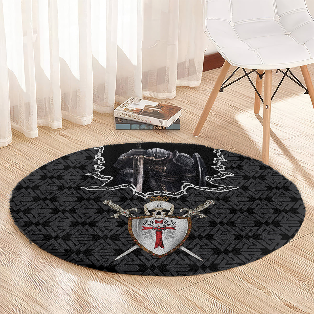 personalised-knights-templar-warrior-skull-round-carpet