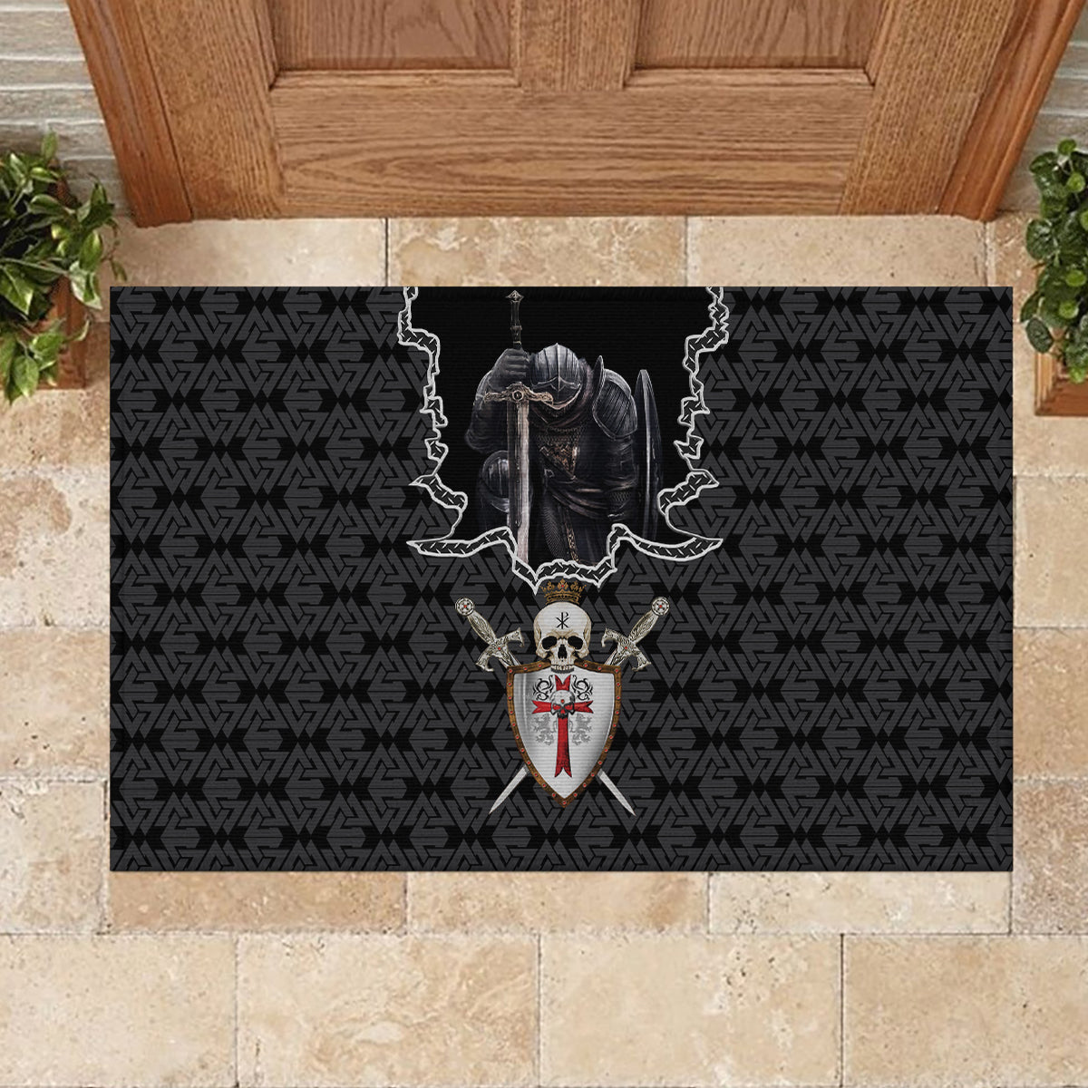 Personalised Knights Templar Warrior Skull Rubber Doormat - Wonder Print Shop