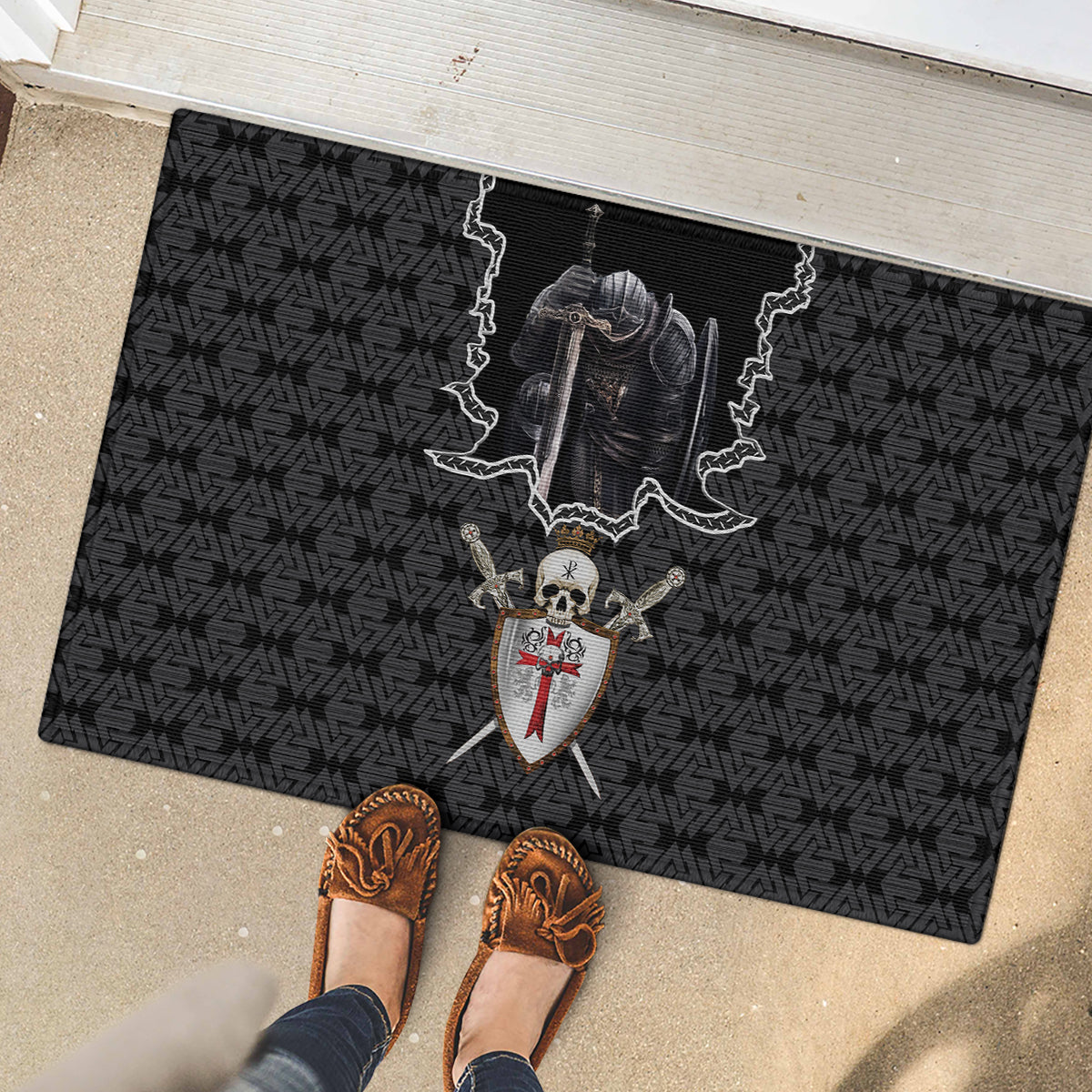 Personalised Knights Templar Warrior Skull Rubber Doormat - Wonder Print Shop