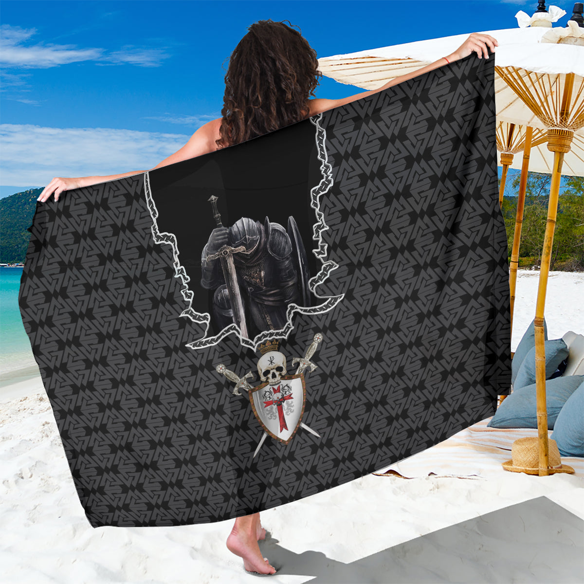 Personalised Knights Templar Warrior Skull Sarong - Wonder Print Shop