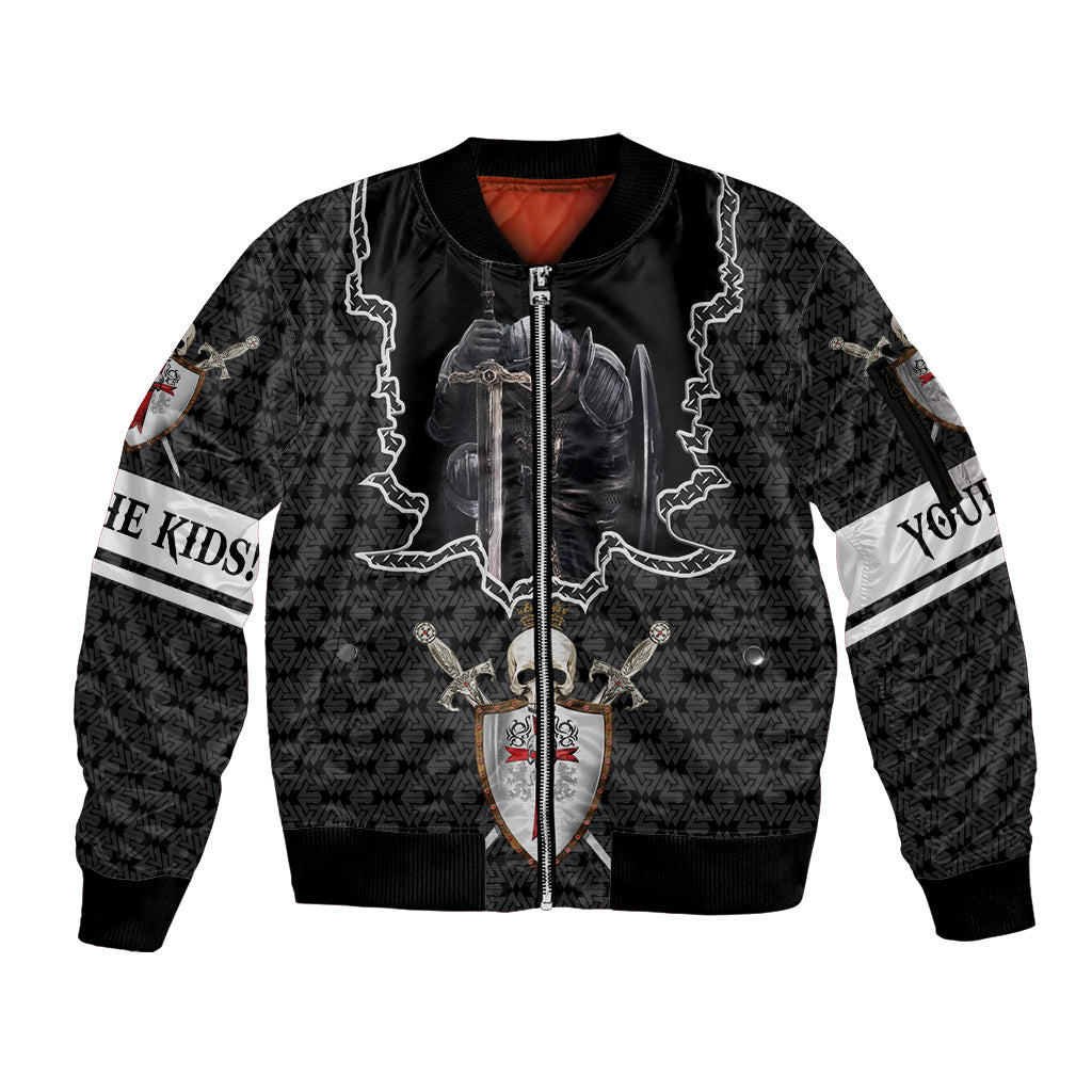 Personalised Knights Templar Warrior Skull Sleeve Zip Bomber Jacket - Wonder Print Shop