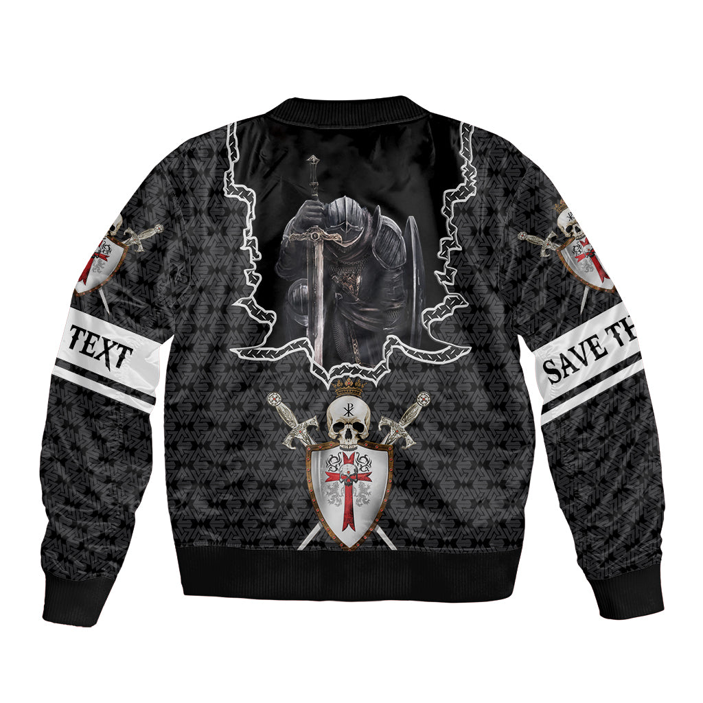 Personalised Knights Templar Warrior Skull Sleeve Zip Bomber Jacket - Wonder Print Shop