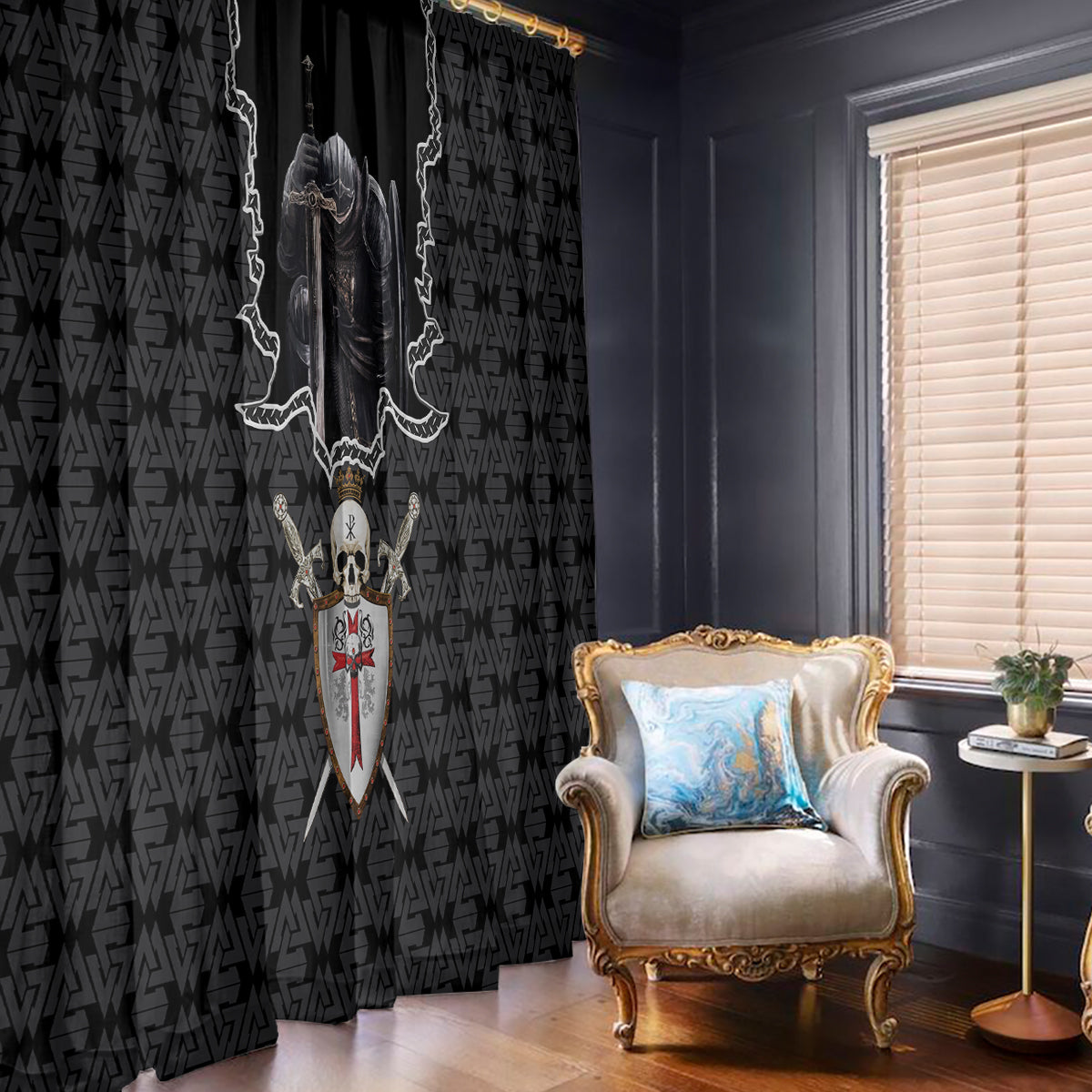 Personalised Knights Templar Warrior Skull Window Curtain - Wonder Print Shop