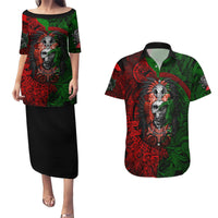 Skulls Aztec Warriors Couples Matching Puletasi Dress and Hawaiian Shirt - Wonder Print Shop