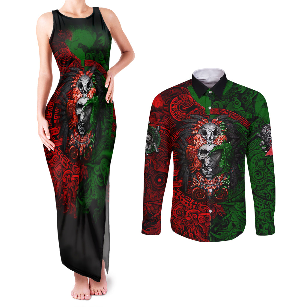 Skulls Aztec Warriors Couples Matching Tank Maxi Dress and Long Sleeve Button Shirts - Wonder Print Shop