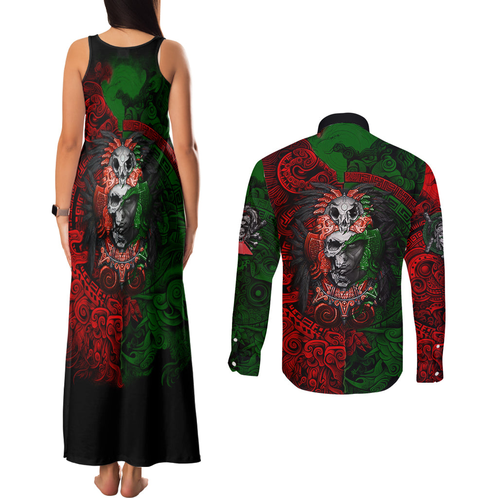 Skulls Aztec Warriors Couples Matching Tank Maxi Dress and Long Sleeve Button Shirts - Wonder Print Shop