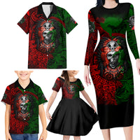 Skulls Aztec Warriors Family Matching Long Sleeve Bodycon Dress and Hawaiian Shirt - Wonder Print Shop