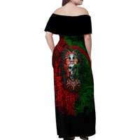 Skulls Aztec Warriors Family Matching Off Shoulder Maxi Dress and Hawaiian Shirt - Wonder Print Shop