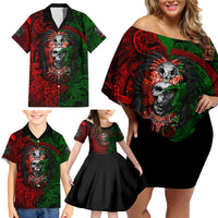 Skulls Aztec Warriors Family Matching Off Shoulder Short Dress and Hawaiian Shirt - Wonder Print Shop