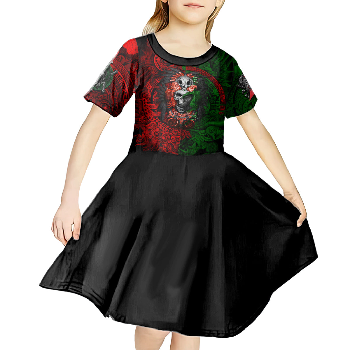 Skulls Aztec Warriors Kid Short Sleeve Dress - Wonder Print Shop