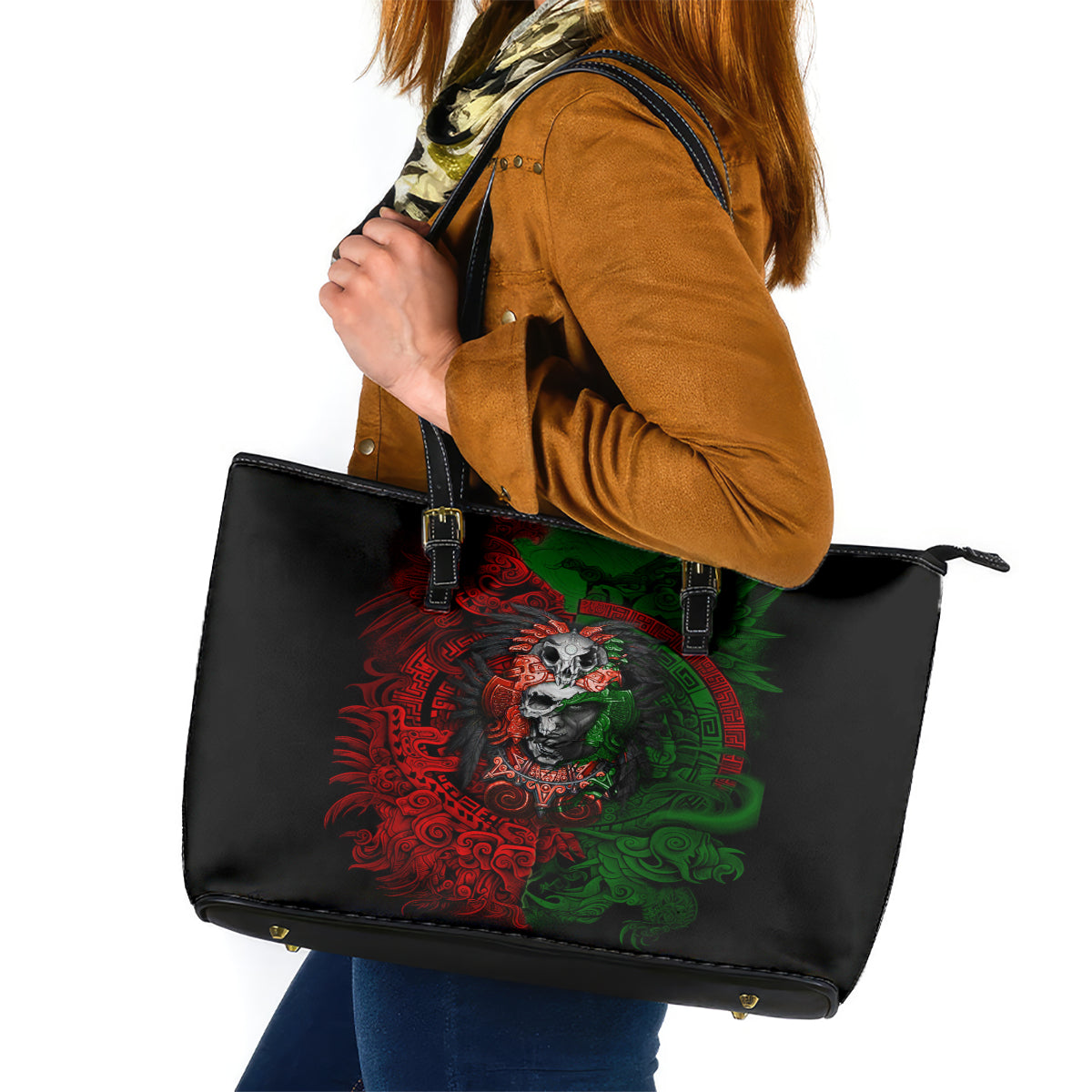 Skulls Aztec Warriors Leather Tote Bag - Wonder Print Shop