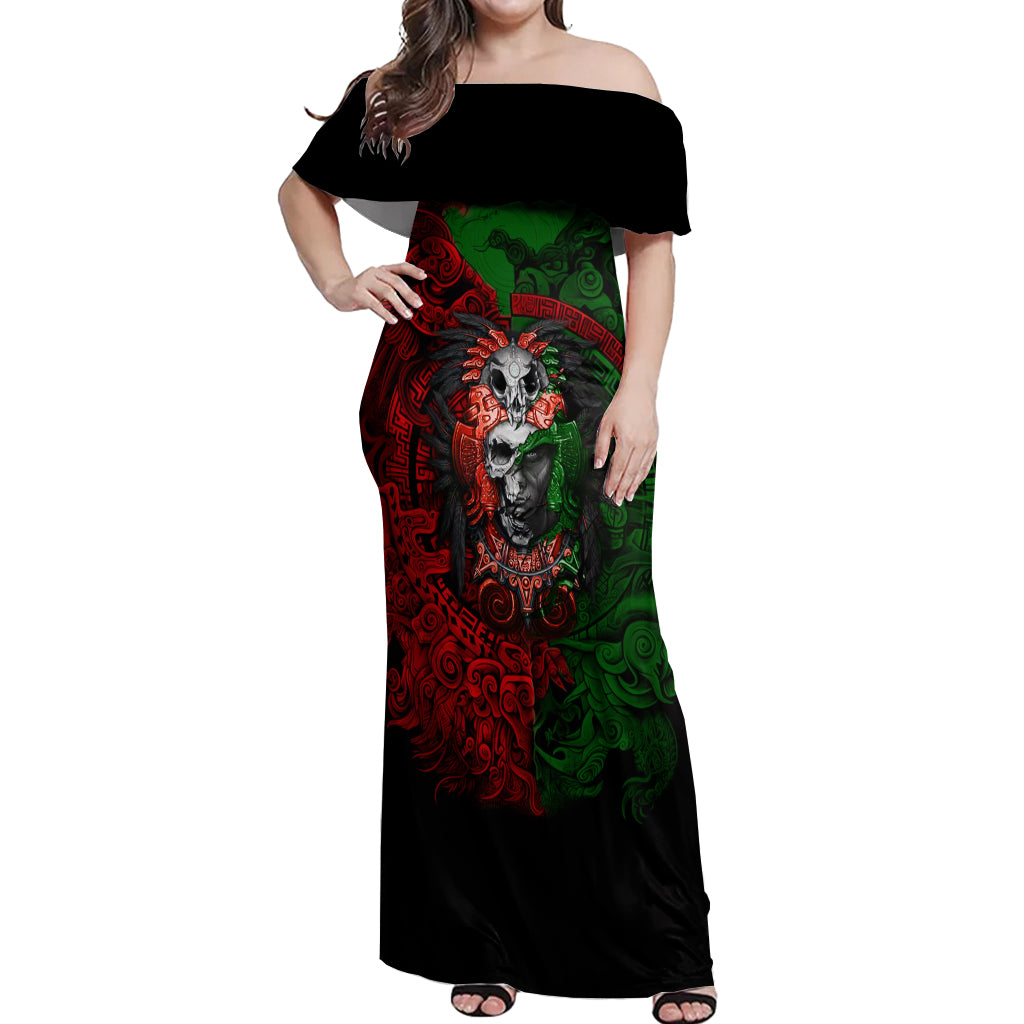 Skulls Aztec Warriors Off Shoulder Maxi Dress - Wonder Print Shop