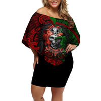 Skulls Aztec Warriors Off Shoulder Short Dress - Wonder Print Shop