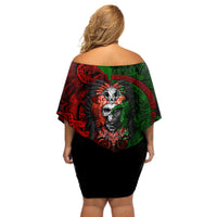 Skulls Aztec Warriors Off Shoulder Short Dress - Wonder Print Shop