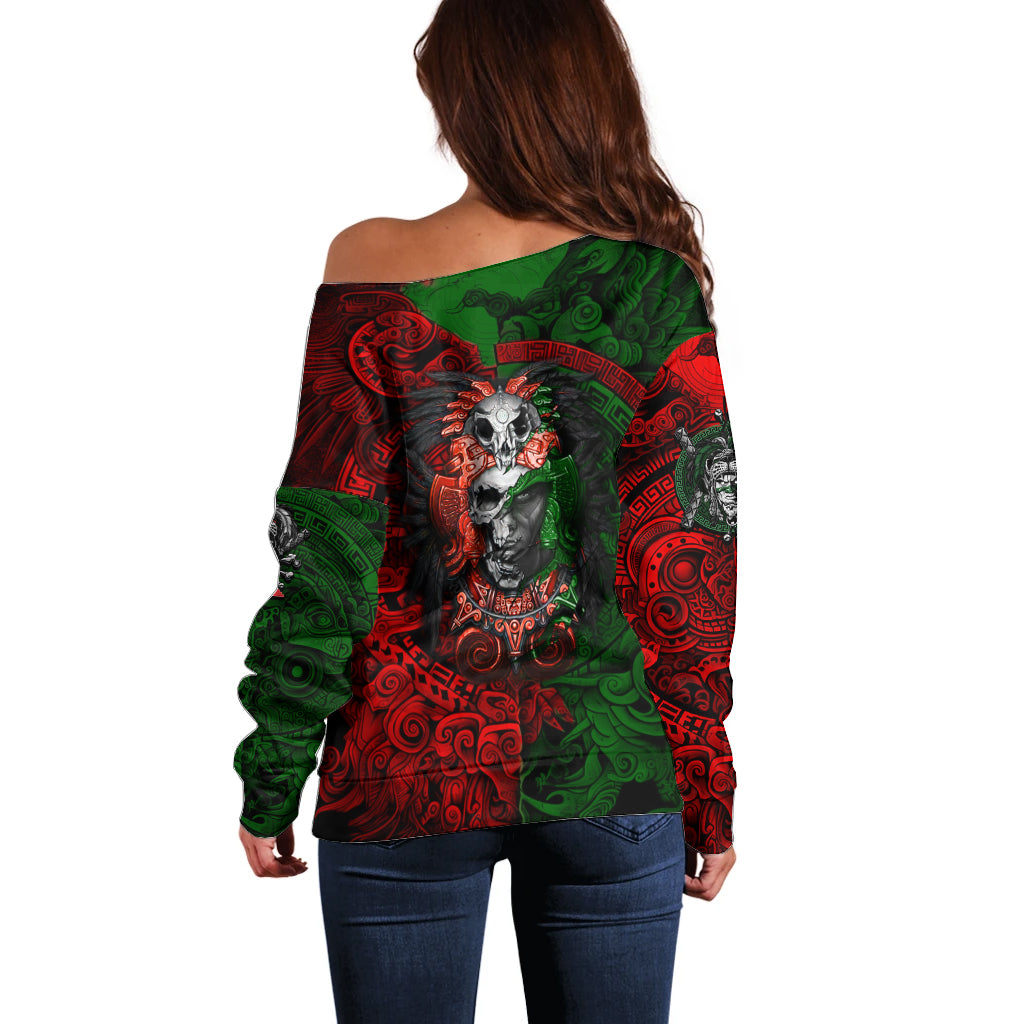 Skulls Aztec Warriors Off Shoulder Sweater - Wonder Print Shop