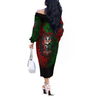 Skulls Aztec Warriors Off The Shoulder Long Sleeve Dress - Wonder Print Shop