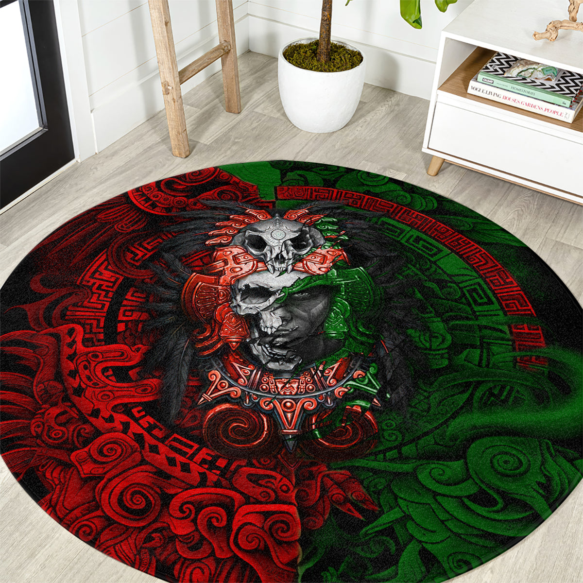 skulls-aztec-warriors-round-carpet
