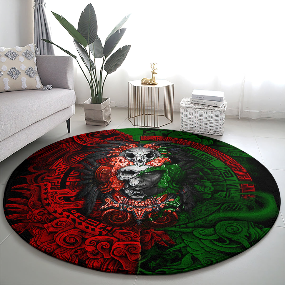 skulls-aztec-warriors-round-carpet