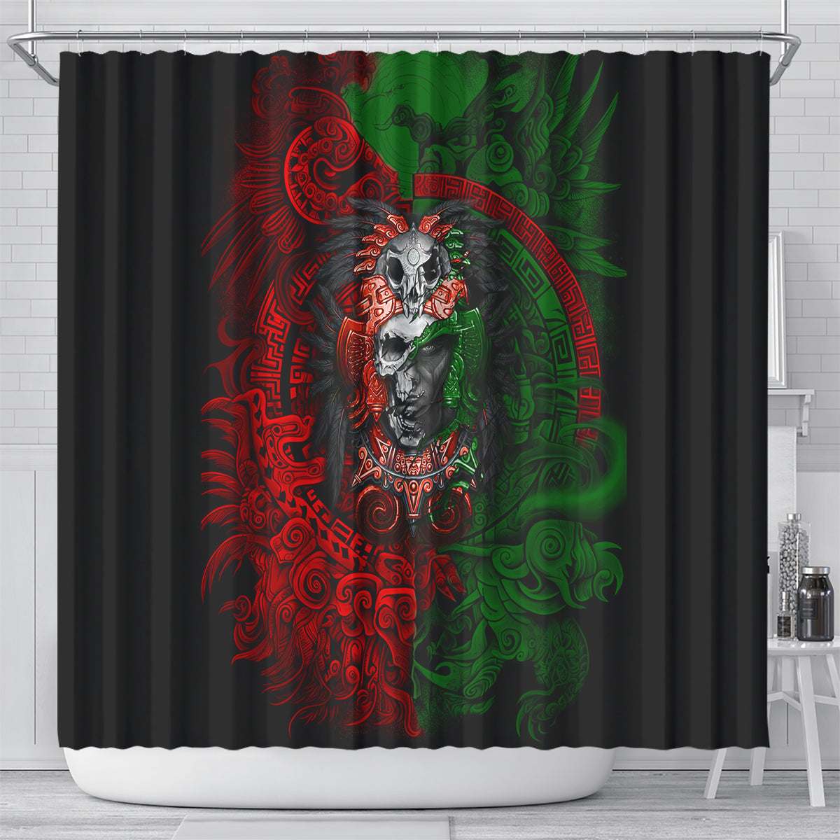 skulls-aztec-warriors-shower-curtain